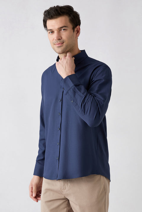 Dark Navy Long Sleeve Regular Fit Button-Down Collar Cotton Easy-Iron Oxford Four Season Shirt