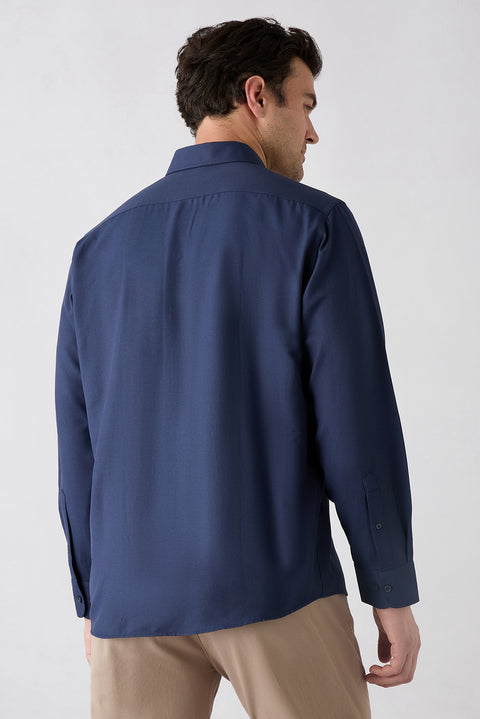 Dark Navy Long Sleeve Regular Fit Button-Down Collar Cotton Easy-Iron Oxford Four Season Shirt
