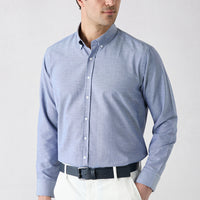 Dark Blue Long Sleeve Regular Fit Button-Down Collar Cotton Easy-Iron Oxford Four Season Shirt
