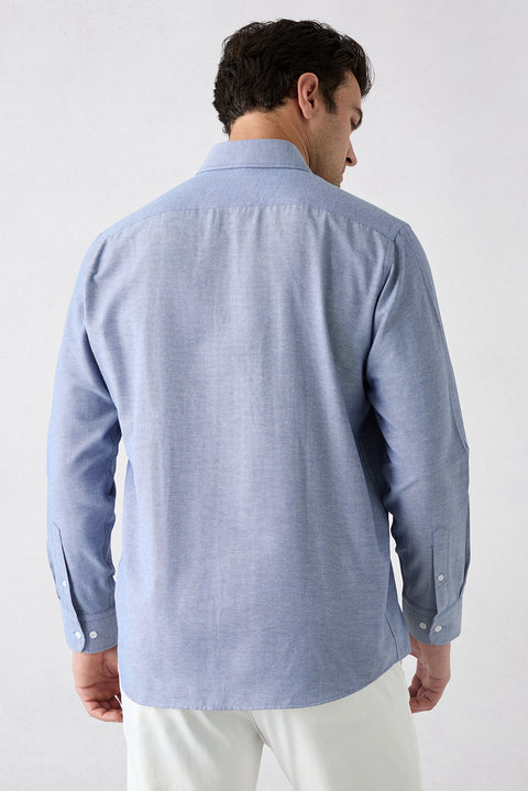 Dark Blue Long Sleeve Regular Fit Button-Down Collar Cotton Easy-Iron Oxford Four Season Shirt