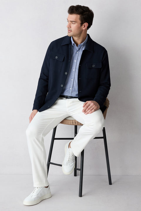 Dark Blue Long Sleeve Regular Fit Button-Down Collar Cotton Easy-Iron Oxford Four Season Shirt