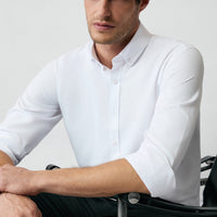 White Long Sleeve Regular Fit Button-Down Collar Cotton Easy-Iron Oxford Four Seasons Shirt