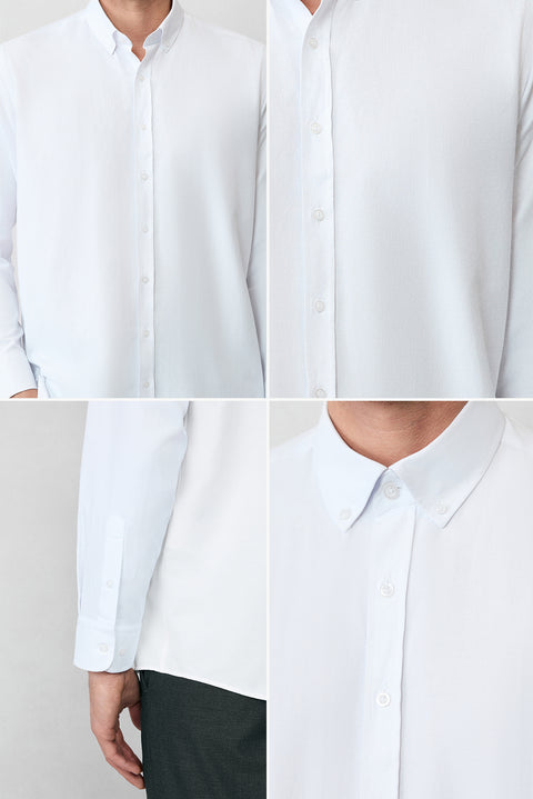 White Long Sleeve Regular Fit Button-Down Collar Cotton Easy-Iron Oxford Four Seasons Shirt