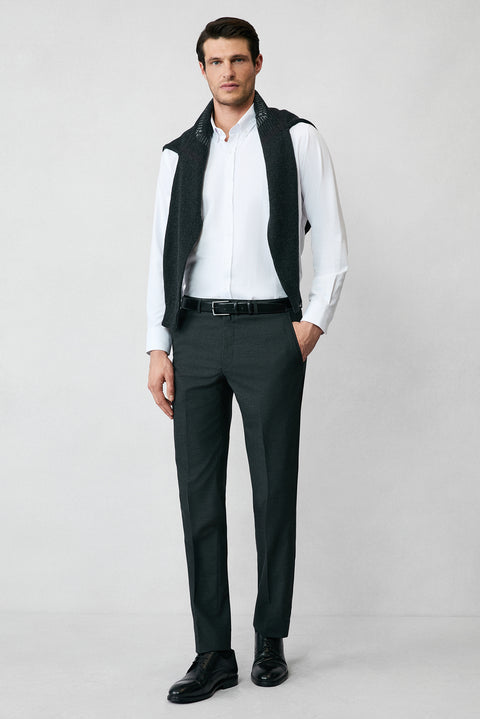 White Long Sleeve Regular Fit Button-Down Collar Cotton Easy-Iron Oxford Four Seasons Shirt