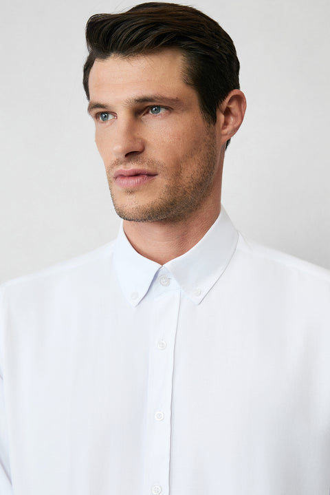 White Long Sleeve Regular Fit Button-Down Collar Cotton Easy-Iron Oxford Four Seasons Shirt