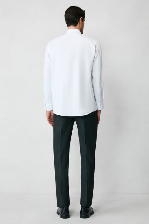 White Long Sleeve Regular Fit Button-Down Collar Cotton Easy-Iron Oxford Four Seasons Shirt