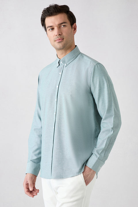 Mint Green Long Sleeve Regular Fit Button-Down Collar Cotton Easy-Iron Oxford Four Seasons Shirt