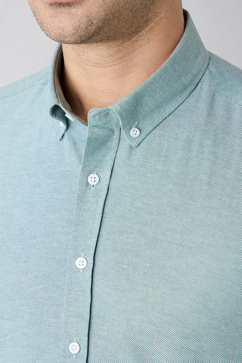 Mint Green Long Sleeve Regular Fit Button-Down Collar Cotton Easy-Iron Oxford Four Seasons Shirt