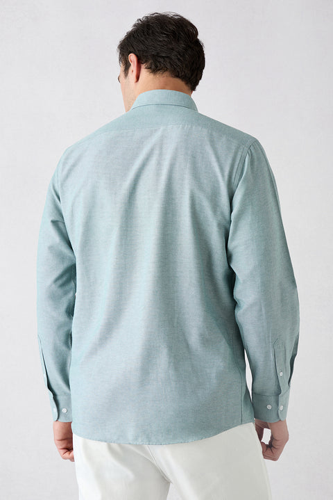 Mint Green Long Sleeve Regular Fit Button-Down Collar Cotton Easy-Iron Oxford Four Seasons Shirt