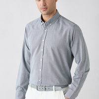 Dark Anthracite Long Sleeve Regular Fit Button-Down Collar Cotton Easy-Iron Oxford Four Season Shirt