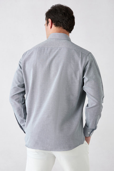 Dark Anthracite Long Sleeve Regular Fit Button-Down Collar Cotton Easy-Iron Oxford Four Season Shirt