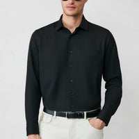 Black Long Sleeve Regular Fit Classic Collar Cotton Easy Iron Pocketed Oxford Four Season Shirt