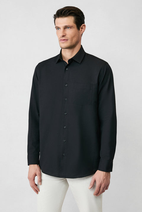 Black Long Sleeve Regular Fit Classic Collar Cotton Easy Iron Pocketed Oxford Four Season Shirt