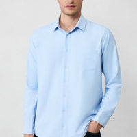 Light Blue Long Sleeve Regular Fit Classic Collar Cotton Easy Iron Pocketed Oxford 4 Seasons Shirt