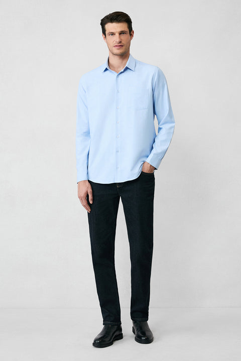 Light Blue Long Sleeve Regular Fit Classic Collar Cotton Easy Iron Pocketed Oxford 4 Seasons Shirt