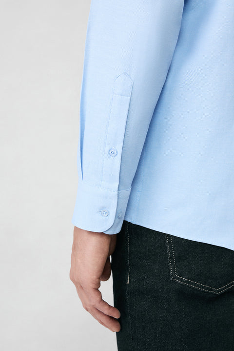 Light Blue Long Sleeve Regular Fit Classic Collar Cotton Easy Iron Pocketed Oxford 4 Seasons Shirt