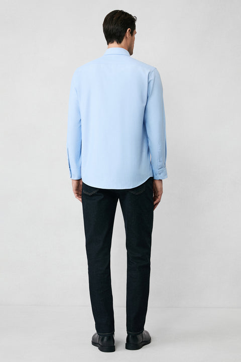 Light Blue Long Sleeve Regular Fit Classic Collar Cotton Easy Iron Pocketed Oxford 4 Seasons Shirt