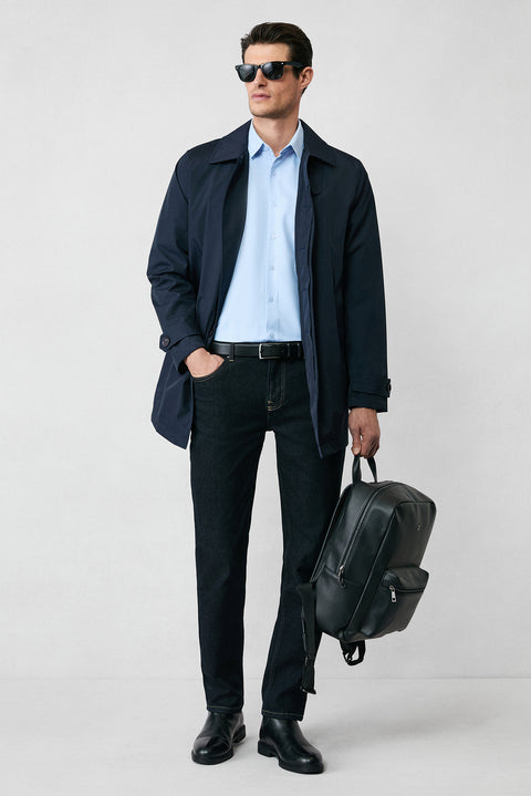 Light Blue Long Sleeve Regular Fit Classic Collar Cotton Easy Iron Pocketed Oxford 4 Seasons Shirt