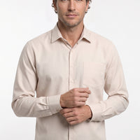 Medium Beige Long Sleeve Regular Fit Classic Collar Cotton Easy Iron Pocketed Oxford 4 Seasons Shirt
