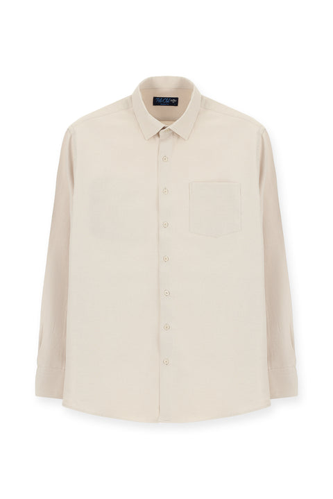 Medium Beige Long Sleeve Regular Fit Classic Collar Cotton Easy Iron Pocketed Oxford 4 Seasons Shirt