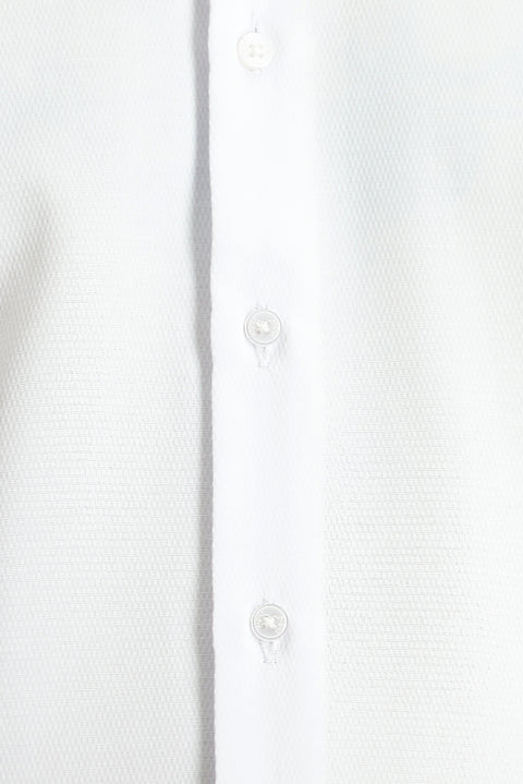 White Long-Sleeve Classic Patterned Cuffed Cotton Shirt