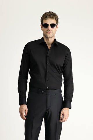  Siyah Uzun Kol Slim Fit Dar Kesim Klasik Nano Care Su İtici Leke Tutmaz 4 Mevsim Pamuk Gömlek