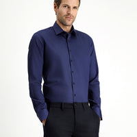 Dark Navy Long Sleeve Slim Fit Classic Nano Care Water Repellent Stain Resistant 4 Seasons Cotton Shirt