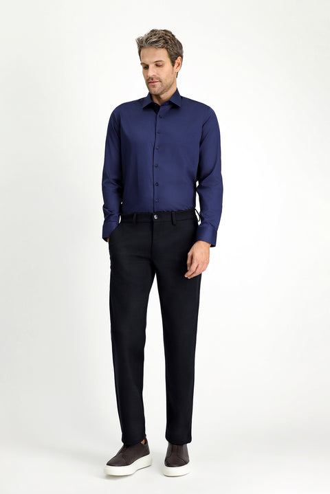 Dark Navy Long Sleeve Slim Fit Classic Nano Care Water Repellent Stain Resistant 4 Seasons Cotton Shirt