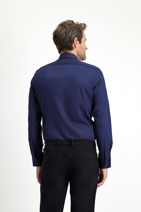 Dark Navy Long Sleeve Slim Fit Classic Nano Care Water Repellent Stain Resistant 4 Seasons Cotton Shirt