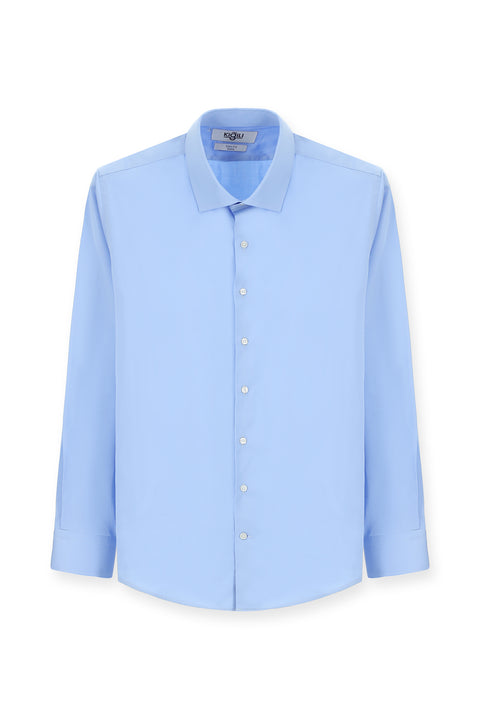 Light Blue Long Sleeve Slim Fit Classic Nano Care Water Repellent Stain Resistant 4 Seasons Cotton Shirt