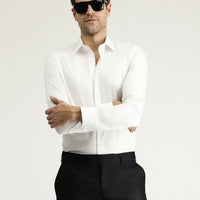 White Long Sleeve Slim Fit Classic Nano Care Water Repellent Stain Resistant 4 Seasons Cotton Shirt