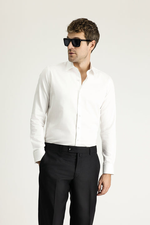 White Long Sleeve Slim Fit Classic Nano Care Water Repellent Stain Resistant 4 Seasons Cotton Shirt
