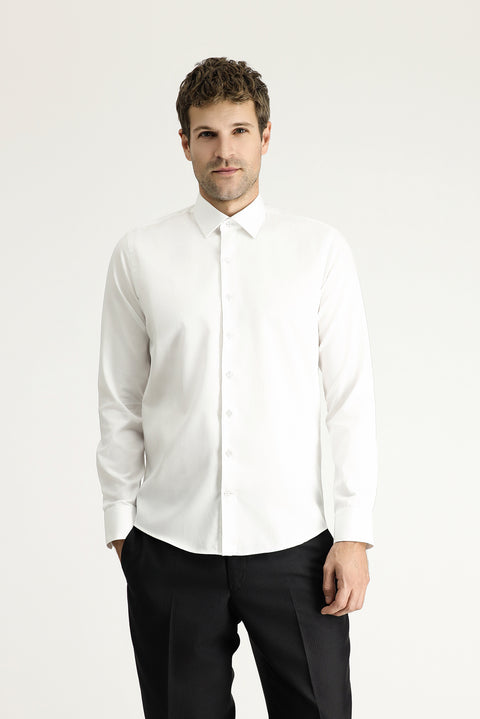 White Long Sleeve Slim Fit Classic Nano Care Water Repellent Stain Resistant 4 Seasons Cotton Shirt