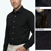 Black Long Sleeve Slim Fit Classic Nano Care Water Repellent Stain Resistant 4 Seasons Cotton Shirt
