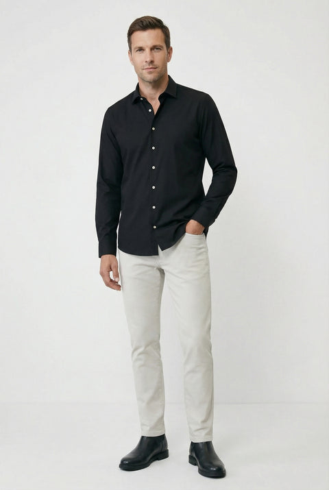 Black Long Sleeve Slim Fit Classic Nano Care Water Repellent Stain Resistant 4 Seasons Cotton Shirt