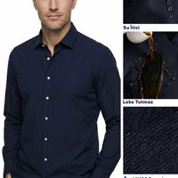 Dark Navy Long Sleeve Slim Fit Classic Nano Care Water Repellent Stain Resistant 4 Seasons Cotton Shirt