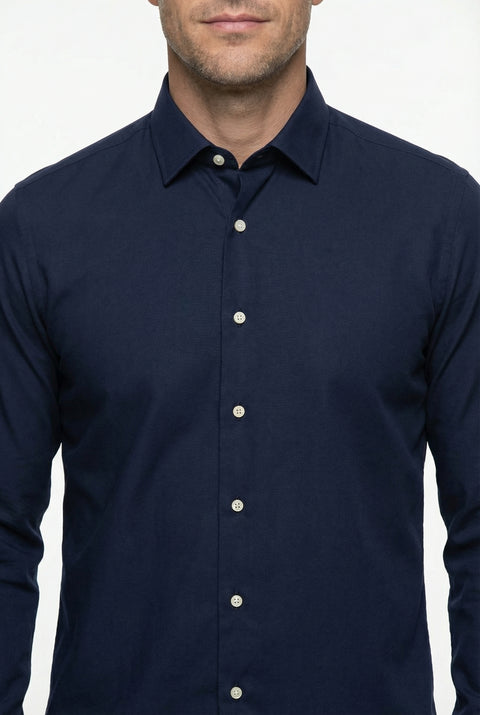 Dark Navy Long Sleeve Slim Fit Classic Nano Care Water Repellent Stain Resistant 4 Seasons Cotton Shirt