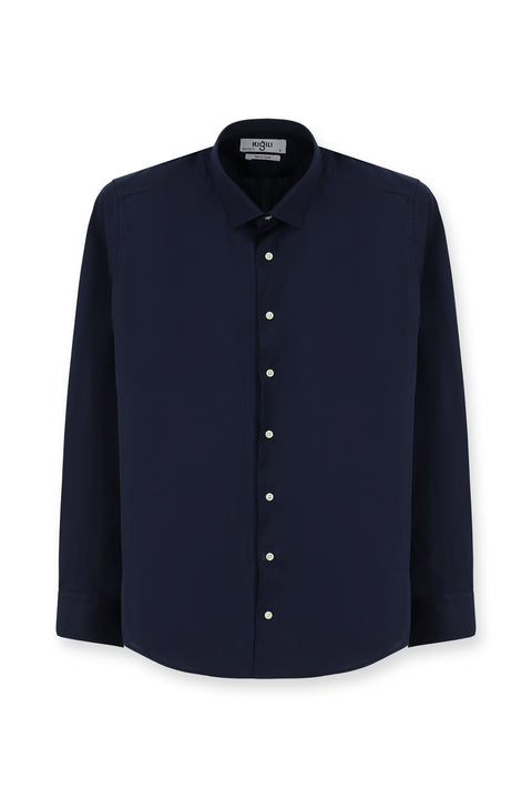 Dark Navy Long Sleeve Slim Fit Classic Nano Care Water Repellent Stain Resistant 4 Seasons Cotton Shirt