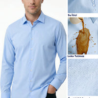Light Blue Long Sleeve Slim Fit Classic Nano Care Water Repellent Stain Resistant 4 Seasons Cotton Shirt