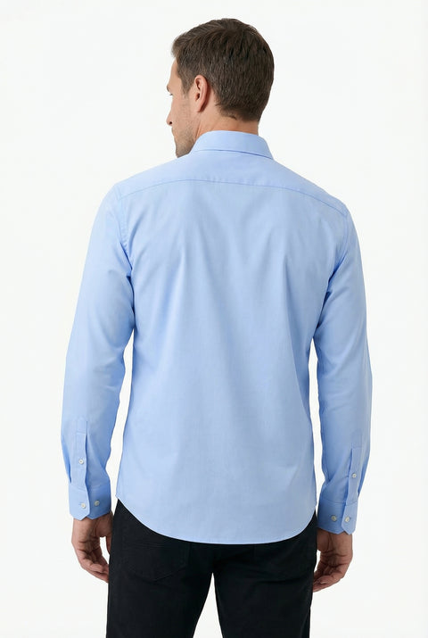 Light Blue Long Sleeve Slim Fit Classic Nano Care Water Repellent Stain Resistant 4 Seasons Cotton Shirt