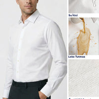 White Long Sleeve Slim Fit Classic Nano Care Water Repellent Stain Resistant 4 Seasons Cotton Shirt