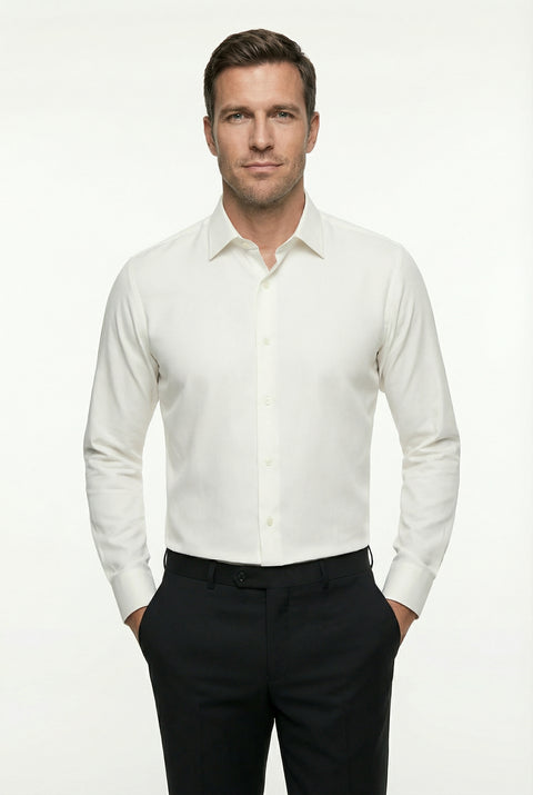 White Long Sleeve Slim Fit Classic Nano Care Water Repellent Stain Resistant 4 Seasons Cotton Shirt