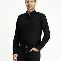Siyah Uzun Kol Slim Fit Dar Kesim Pamuk 4 Mevsim Oxford Gömlek
