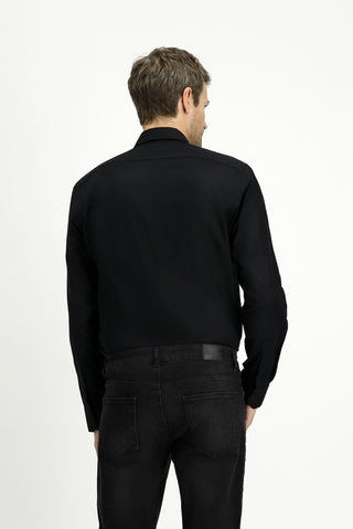 Siyah Uzun Kol Slim Fit Dar Kesim Pamuk 4 Mevsim Oxford Gömlek