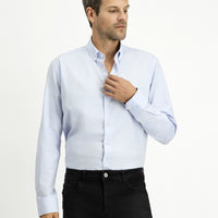 Açık Mavi Uzun Kol Slim Fit Dar Kesim Pamuk 4 Mevsim Oxford Gömlek