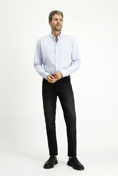 Açık Mavi Uzun Kol Slim Fit Dar Kesim Pamuk 4 Mevsim Oxford Gömlek