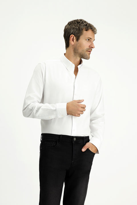 White Long Sleeve Slim Fit Narrow Cut Cotton 4 Seasons Oxford Shirt