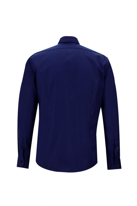 Medium Navy Long Sleeve Slim Fit Classic Non-Iron Satin Cotton Shirt
