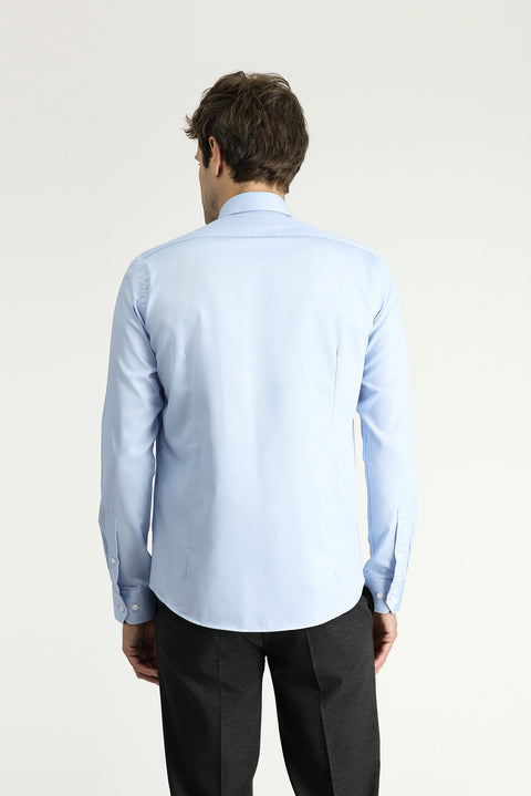 Light Blue Long Sleeve Slim Fit Classic Non-Iron Satin Cotton Shirt