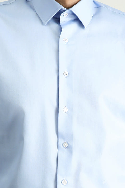 Light Blue Long Sleeve Slim Fit Classic Non-Iron Satin Cotton Shirt